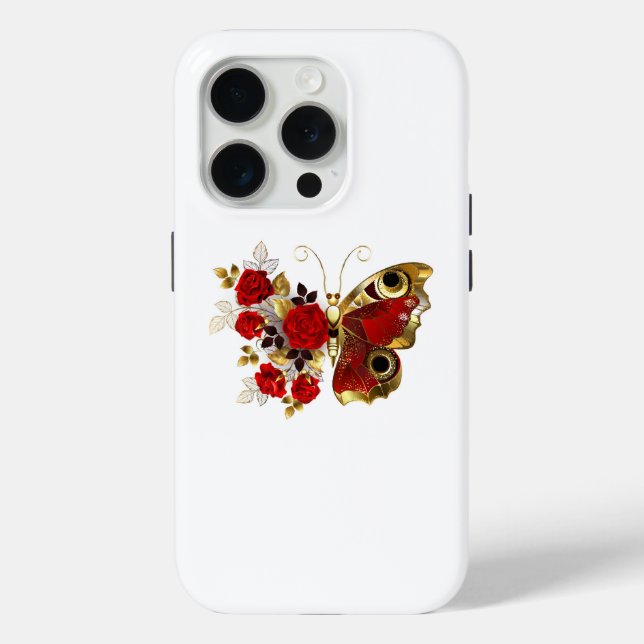 Coques Case-Mate iPhone Papillon de fleurs rouges aux roses rouges (Verso)