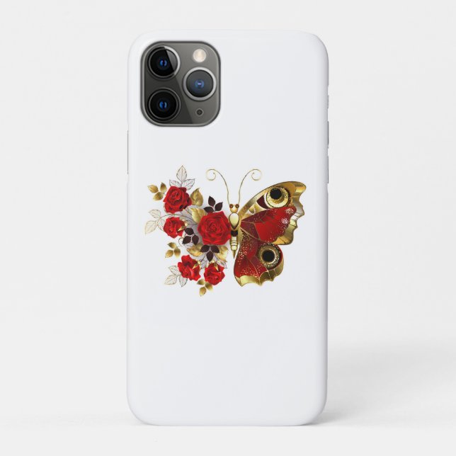Coques Case-Mate iPhone Papillon de fleurs rouges aux roses rouges (Dos)