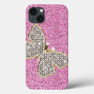 Coque Case-Mate iPhone Papillon de Parties scintillant en argent rose