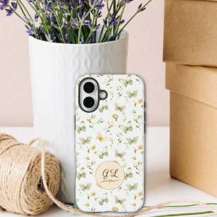 Coque Pour iPhone 16 Plus Papillon de printemps à monogramme personnalisé