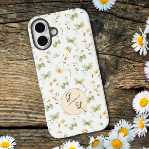 Coque Pour iPhone 16 Plus Papillon de printemps à monogramme personnalisé