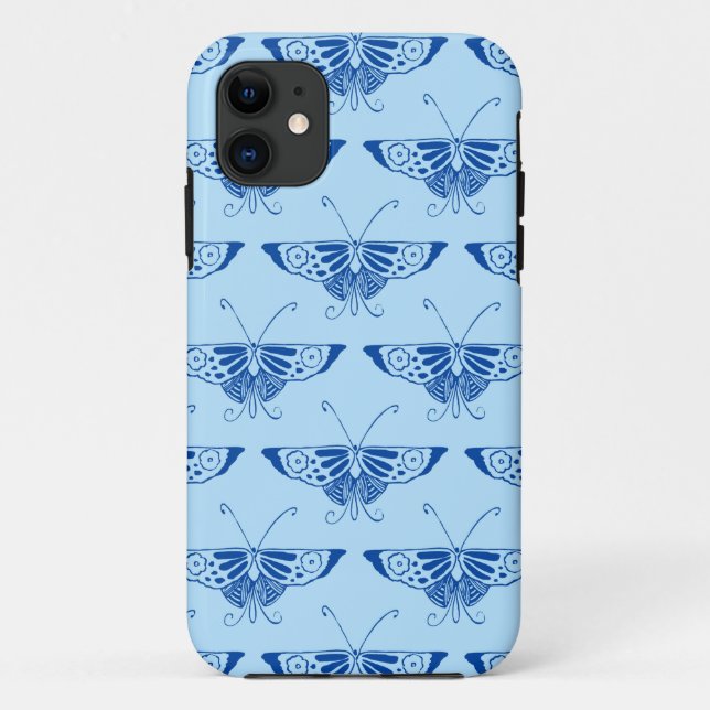 Coques Case-Mate iPhone Papillon Deco stylisé - bleu cobalt et bleu pâle (Dos)