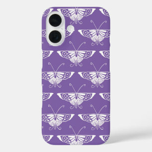 Coques iPhone 16 Papillon déco stylisé - lilas poussiéreux
