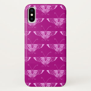 Coque iPhone X Papillon déco stylisé - magenta et rose