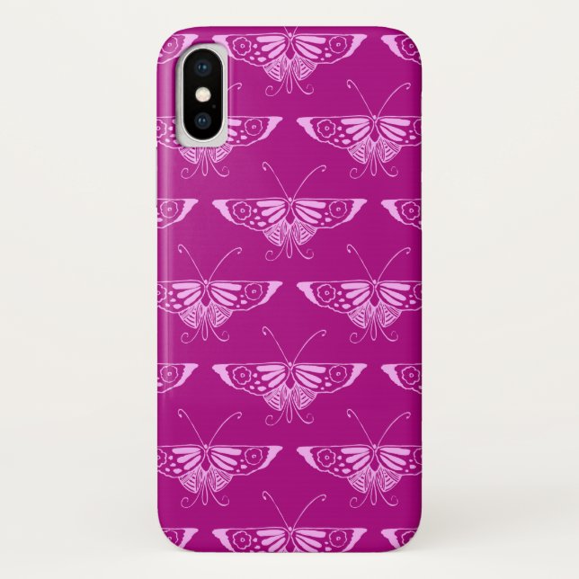 Coques Case-Mate iPhone Papillon déco stylisé - magenta et rose (Dos)