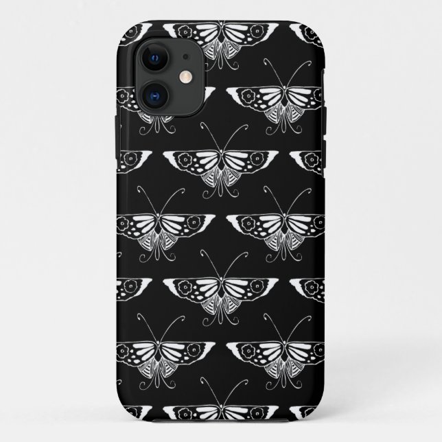 Coques Case-Mate iPhone Papillon Deco stylisé  - noir et blanc (Dos)