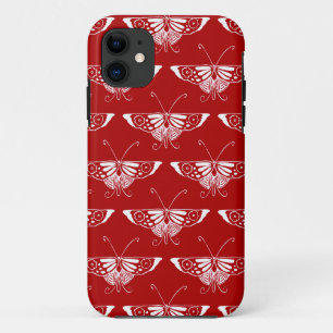 Etui iPhone Case-Mate Papillon déco stylisé - rouge foncé et blanc