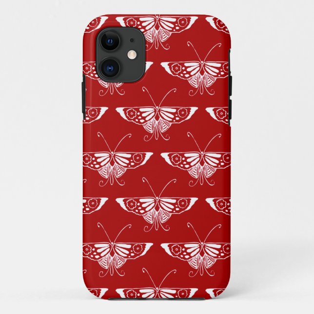 Coques Case-Mate iPhone Papillon déco stylisé - rouge foncé et blanc (Dos)