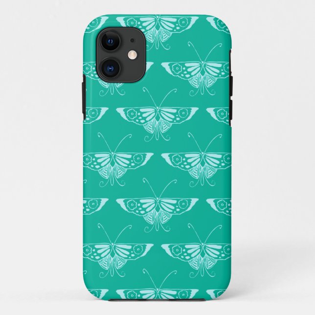 Coques Case-Mate iPhone Papillon Deco stylisé - turquoise et aqua (Dos)