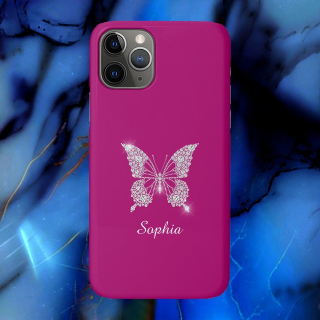 Coques Case-Mate iPhone Papillon Diamant Blanc, Nom du script, Fuchsia pro (Créateur téléchargé)