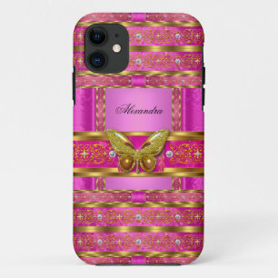 Coques Pour iPhone Papillon diamant rose chaud or exotique
