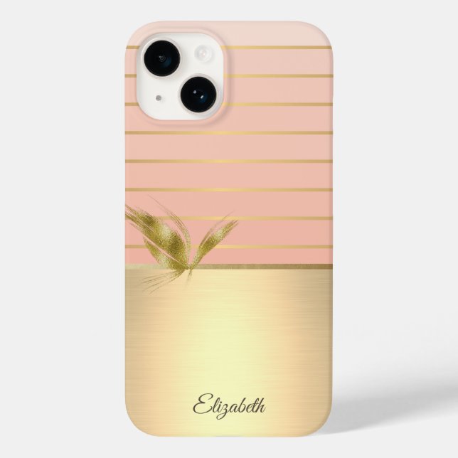 Coques Case-Mate iPhone Papillon doré chic élégant rayé  (Verso)