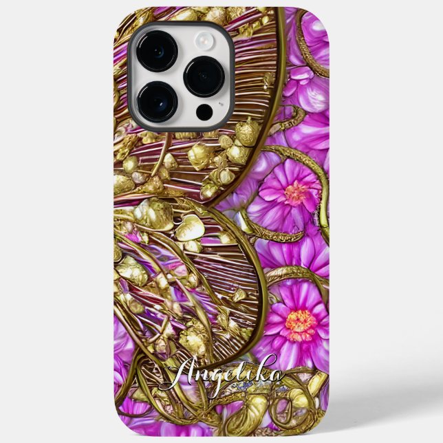 Coques Case-Mate iPhone Papillon doré élégant Marguerites roses Nom person (Verso)
