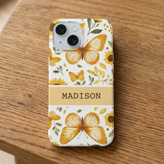 Coque Pour iPhone 16 Papillon doré personnalisé Tournesol aquarelle