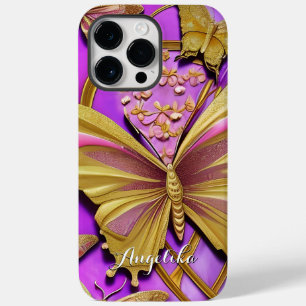 Coque Case-Mate iPhone Papillon en or rose chaud nom personnalisé