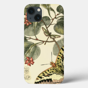 iPhone 13 Coque Papillon et libellule à fleurs rouges