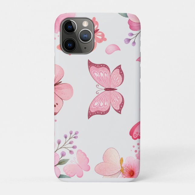 Coques Case-Mate iPhone Papillon floral de jardin à l'aquarelle rose (Dos)