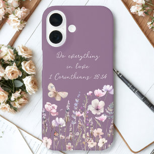 Coque Pour iPhone 16 Papillon Floral Pourpre