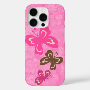 Coque iPhone 16 Pro Papillon Honolua et Hibiscus hawaïen rose