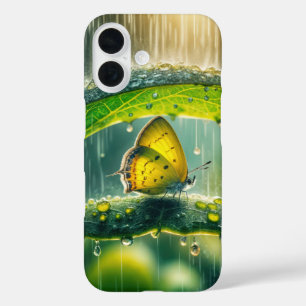 Coque Pour iPhone 16 Papillon jaune dans une douche à pluie