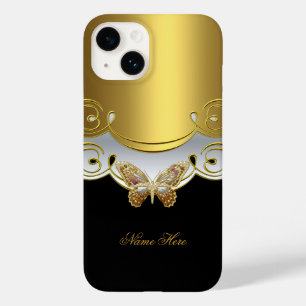 Coque Pour iPhone 14 Papillon Jaune Or Noir