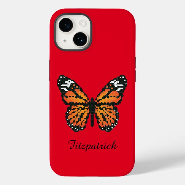 Coques Case-Mate iPhone Papillon monarque en polygone / Nom personnalisé (Verso)