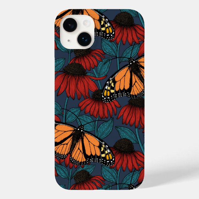 Coques Case-Mate iPhone Papillon monarque sur des fleurs rouges (Verso)