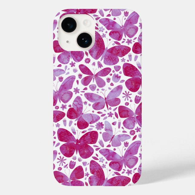Coques Case-Mate iPhone Papillon Motif Aquarelle rose (Verso)