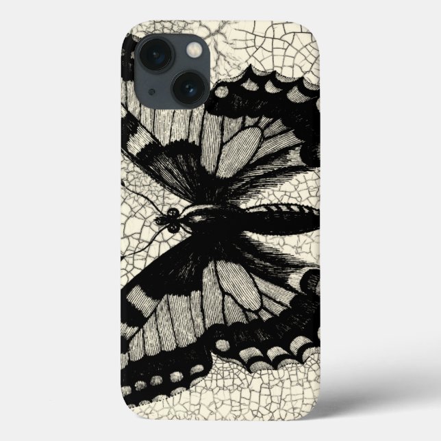 Coques Case-Mate iPhone Papillon noir et blanc sur Arrière - plan fissuré (Verso)