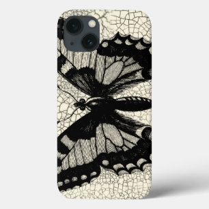 iPhone 13 Coque Papillon noir et blanc sur l'arrière - plan criqué