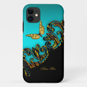 Coque Case-Mate iPhone Papillon noir Exotic Turquoise Gold