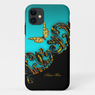 Coque Case-Mate iPhone Papillon noir or sarcelle exotique