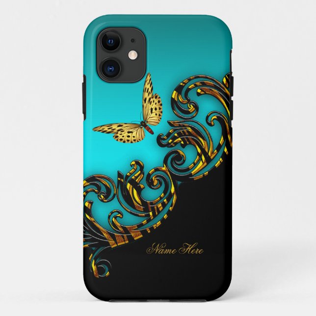 Coques Case-Mate iPhone Papillon noir or sarcelle exotique (Dos)