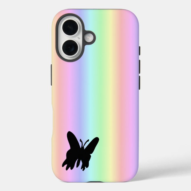 Coques Case-Mate iPhone Papillon noir sur Pastell Rainbow (Verso)