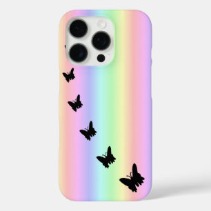 Coque iPhone 16 Pro Papillon noir sur Pastell Rainbow