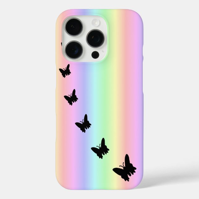 Coques Case-Mate iPhone Papillon noir sur Pastell Rainbow (Verso)