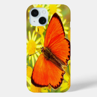 Coque Case-Mate iPhone Papillon orange clair Fleurs jaunes