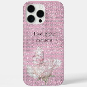Coque iPhone 16 Pro Max Papillon Pailleté Rose Rose Pâle