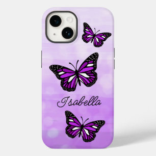 Coque Case-Mate iPhone Papillon pourpre et votre nom Personnalisé