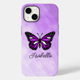 Coque Case-Mate iPhone Papillon pourpre et votre nom Personnalisé
