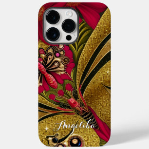 Coque Case-Mate iPhone Papillon rouge et or de luxe Nom personnalisé