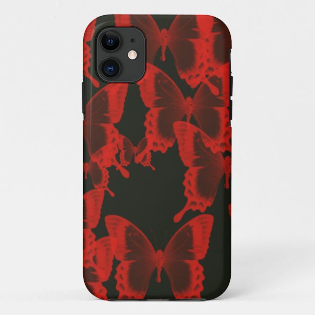 Coques Case-Mate iPhone papillon rouge sur fond de nuit noire (Dos)