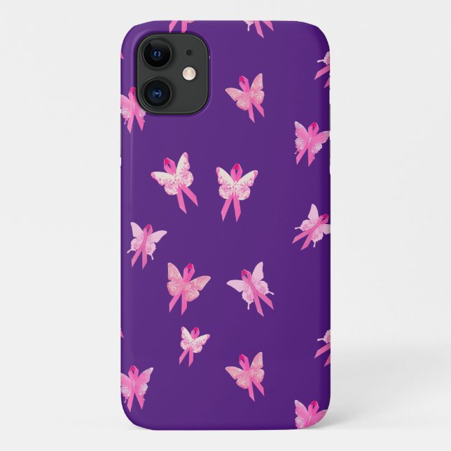 Coques Case-Mate iPhone Papillon ruban rose de sensibilisation au cancer d (Dos)
