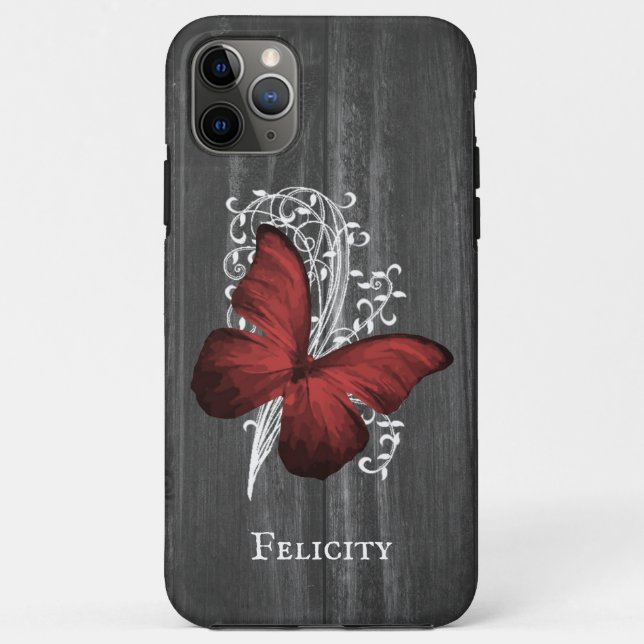 Coques Case-Mate iPhone Papillon rustique rouge personnalisé (Dos)