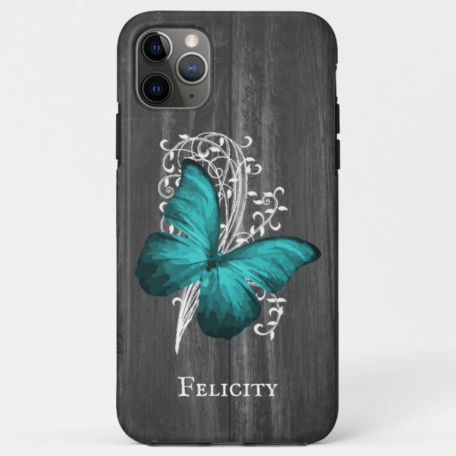 Coques Case-Mate iPhone Papillon rustique turquoise personnalisé (Dos)