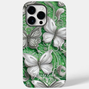 Coque Case-Mate iPhone Papillon sarcelle et nom personnalisé avec paillet