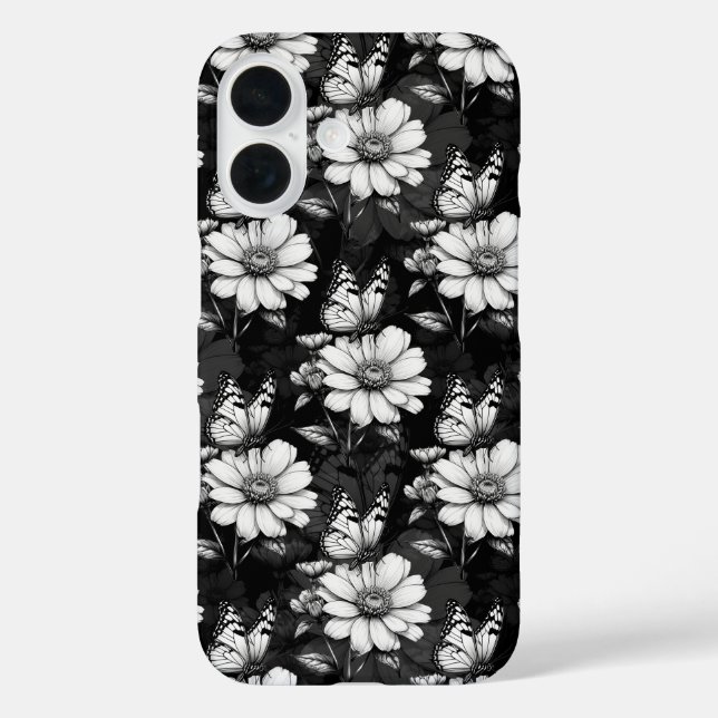 Coques Case-Mate iPhone Papillon sur Motif à fleurs - Noir (Verso)
