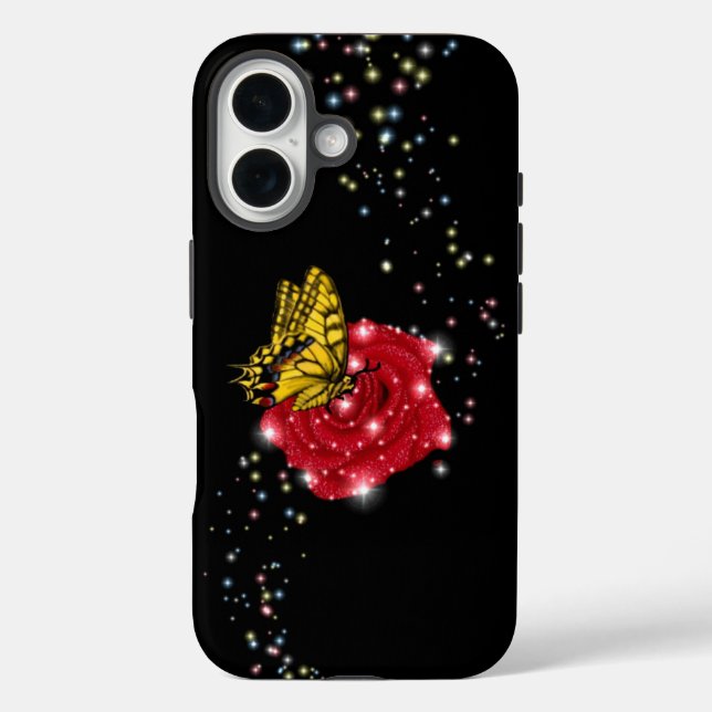 Coques Case-Mate iPhone Papillon sur rose rouge avec étoiles et gouttes de (Verso)