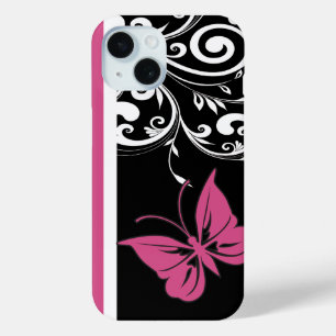 Coque Pour iPhone 15 Papillon tortille rose canneberge