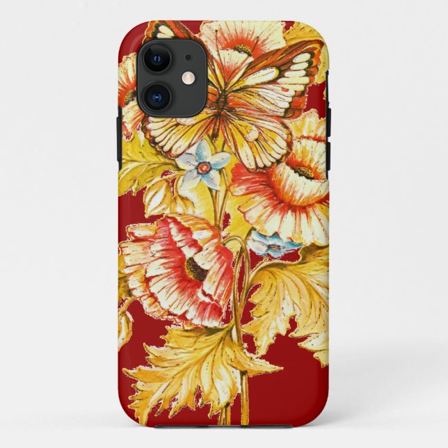 Coques Case-Mate iPhone Papillon vintage et fleurs (Dos)